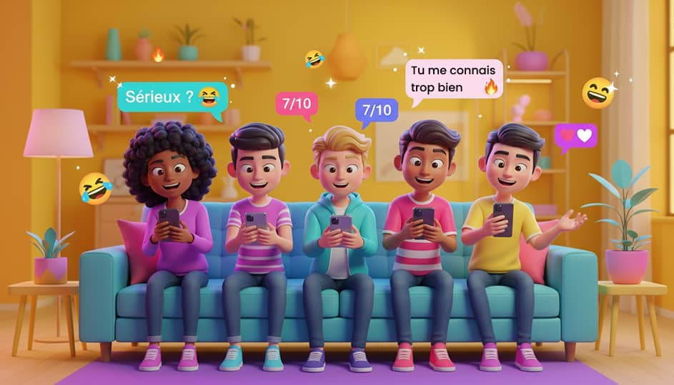 Amis faisant un quiz ensemble